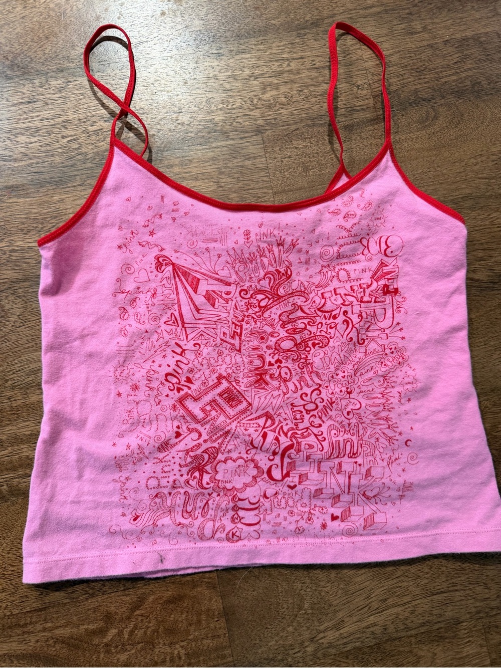 PINK Victoria's Secret Pink Camisole with Red Trim and Graphic Vintage Y2K 2005